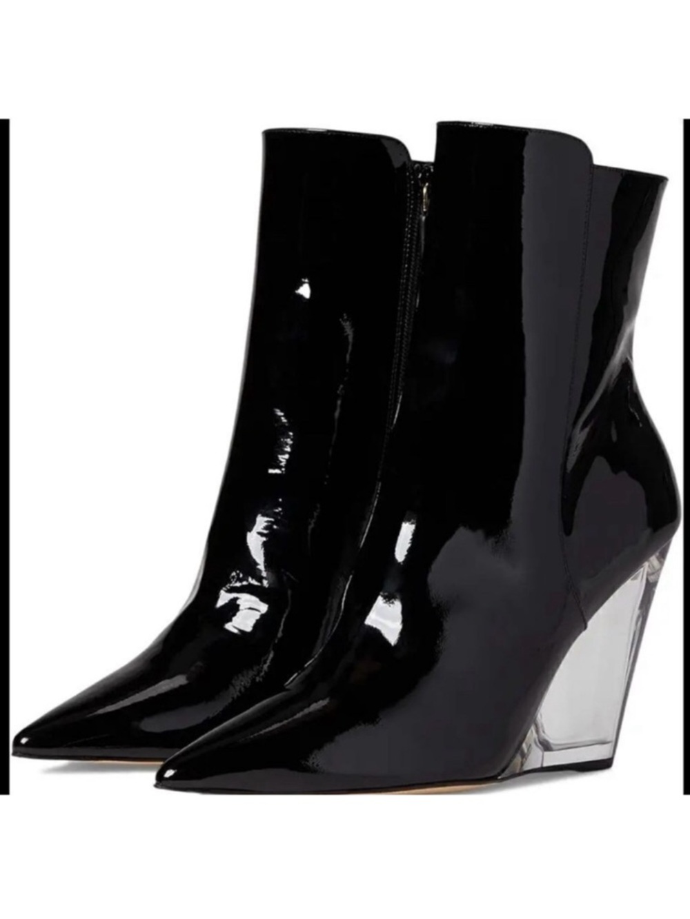 Stuart Weitzman Black Patent Ankle Boots with Clear Wedge
